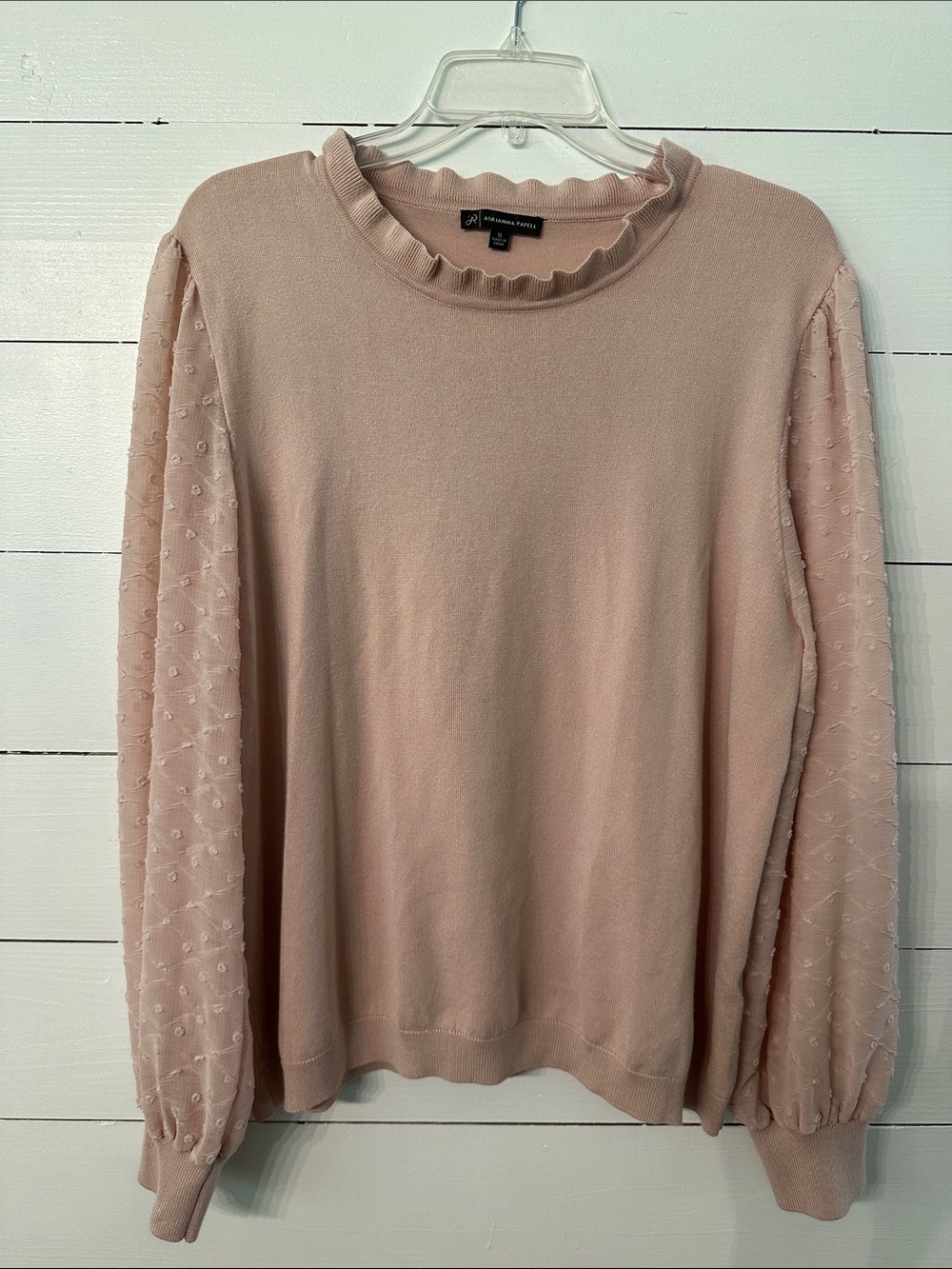 Adrianna Papell Blush Pink Ruffle Edge Knit Top
